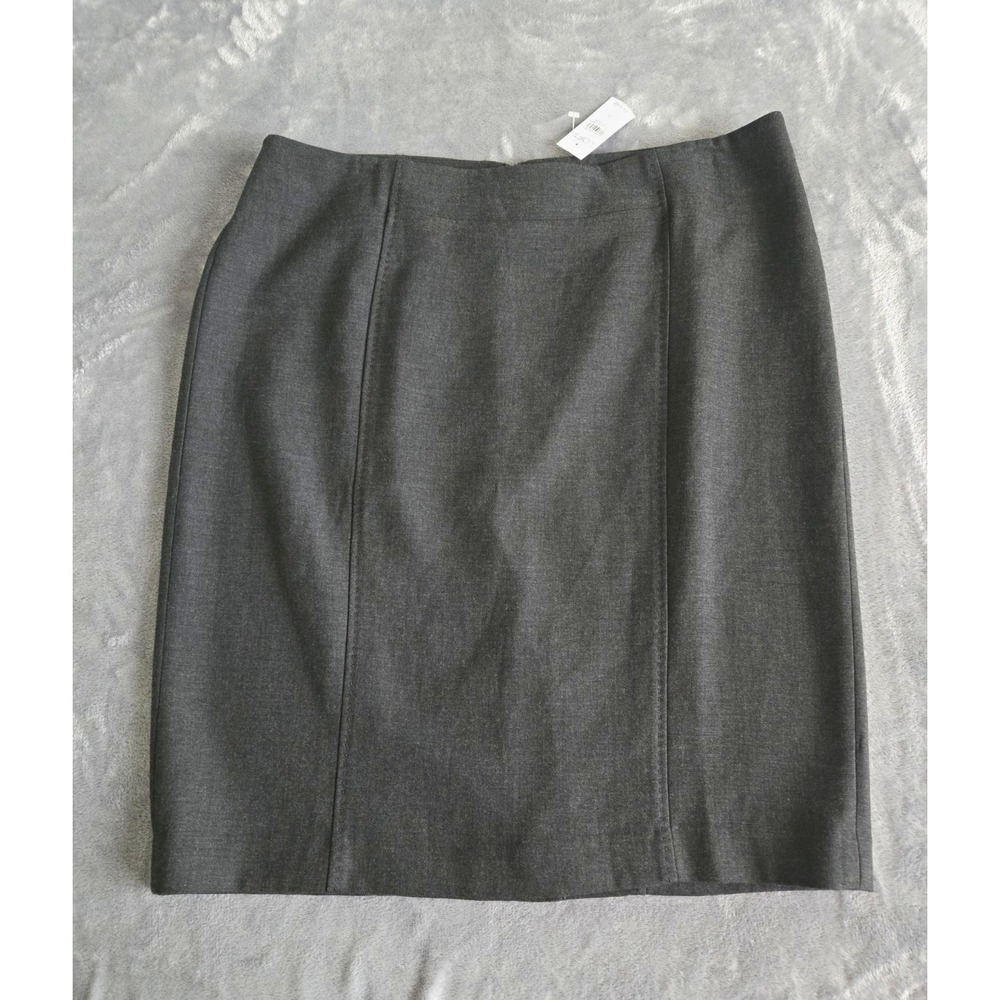 Ann Taylor LOFT Women's Gray Solid Knit Pencil Knee Skirt Mid Rise Zip Sz 16